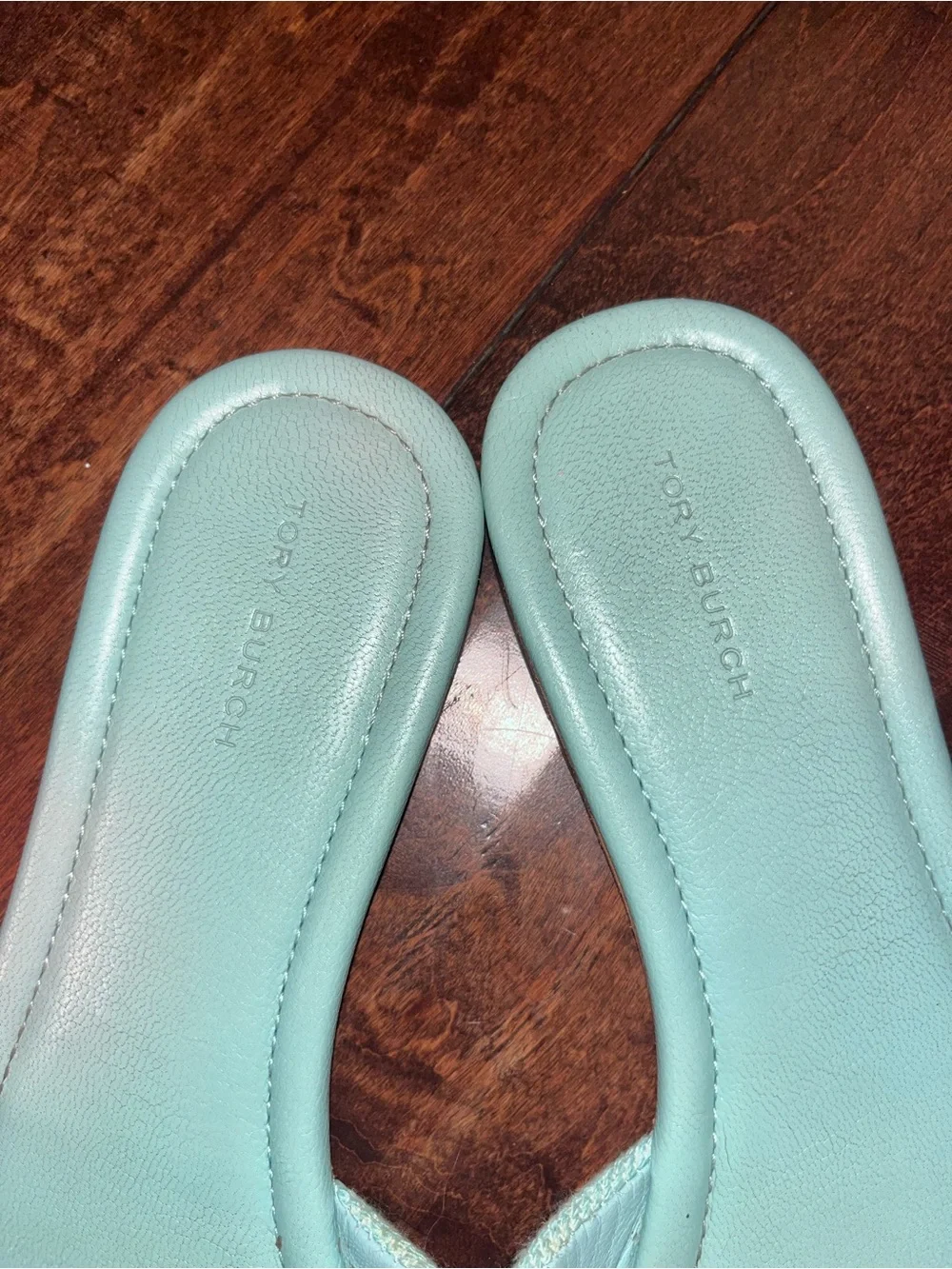 Tory Burch Mint Slide Sandals with Ivory Stripes